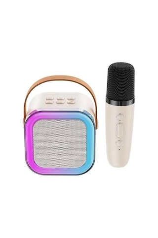 Coverzone Kablosuz Mikrofonlu Karaoke Makinesi Ent- Taşınabilir Bluetooth Hoparlör Seti Bas Tiz Ayarlı Retro Hoparlör Yetişkinler Ve Çocuklar İçin Hafıza Kartı Ve Usb 10x10x6cm Çiftli K12 - Krem