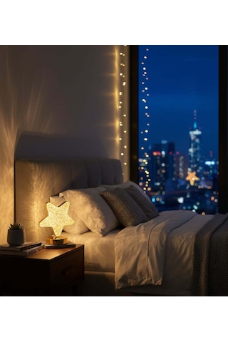 Yıldız Model Dekoratif Led Masa Lambası Şarjlı Kademeli Gece Lambası Altın