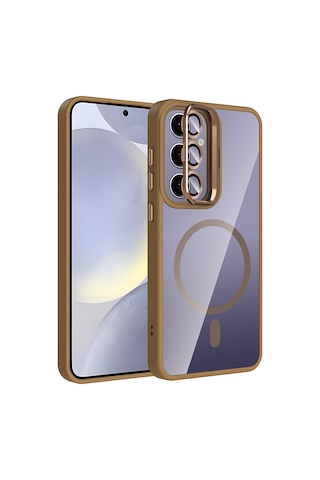 Galaxy Uyumlu S24 Plus Kılıf Standlı + Kamera Lens Koruma Setli M-safe Şarj Özellikli Mkst Lacivert Lacivert