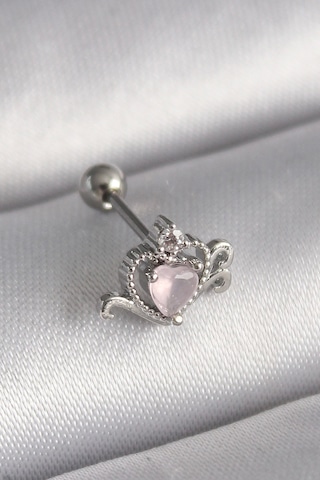 316l Çelik Gümüş Renk Pembe Mineli Kalp Zirkon Taş Detay Tragus Piercing Çok Renkli