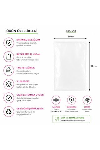 Bakkaliye Poşeti 30x52 Cm 85 Adet 5'lik 1 Kg Şeffaf Sızdırmaz Bakliyat Şeker Balık Market Poşeti