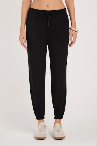 Tudors Kadın Relax Fit Rahat Kesim Modal Kumaş Beli Bağlamalı Lastikli Jogger Siyah Eşofman Altı-39586