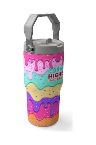 Coral High Dondurma Desenli Katlanır Ağızlıklı Çelik Termos 600 Ml 38907 Pembe