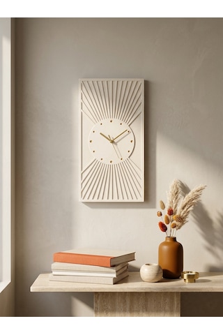 Kaveld Solaria Minimalist Duvar Saati - Modern Bohem Güneş Işınları Motifli Saat, Özel El Yapımı Duvar Saati Bej