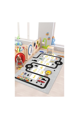 West Home Oyun Halısı Makinede Yıkanabilir Kaymaz Taban Leke Tutmaz Antibakteriyel Çocuk Odası Halısı Wh 504 Gri