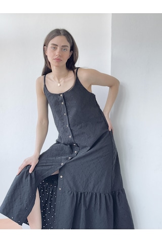 Retrobird Adel Askılı Brode Elbise Kadın Siyah-13847 Siyah