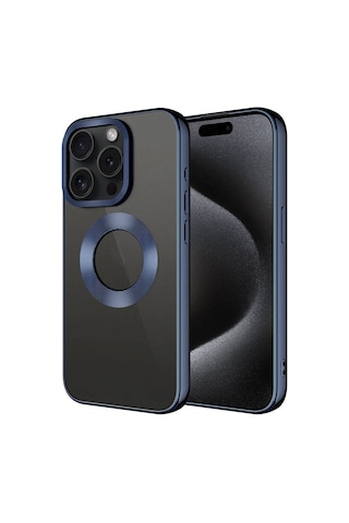 Apple Uyumlu iPhone 15 Pro Max Tek Kamera Çerçeveli Logo Gösteren Zore Omega Kılıf-lacivert Lacivert Lacivert