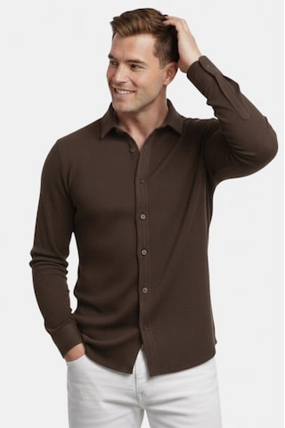 Deep Sea Deepsea Kahve Slim Fit Örme Kumaş Likralı Erkek Gömlek Nefes Alan Esnek Ve Modern Tasarım 2602604