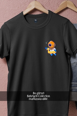 Oversize Ördek Can Simidi Ve Mini Dalgıç Cep Tasarımlı Unisex T-shirt Siyah