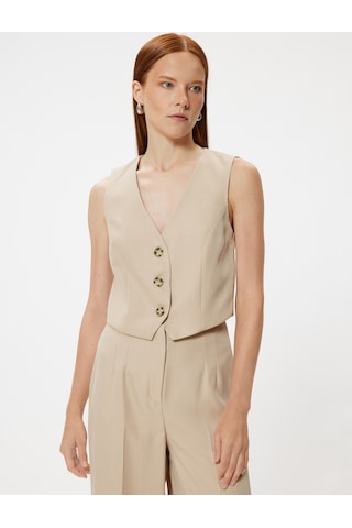 Koton Yelek Düğmeli V Yaka Astarlı Slim Fit Bej 4sak20001uw Ekru