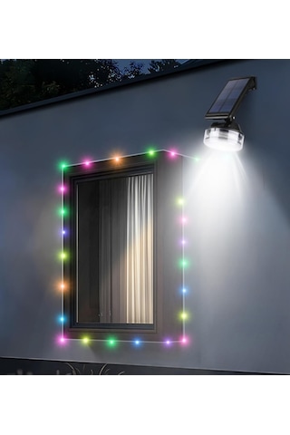 2in1 Güneş Enerjili 38 Ledli Solar Sokak Lambası + Solar 8 Metre Rgb Peri Led Hareket Sensörlü Çok Renkli