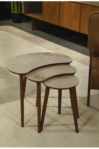 Berlin 3'lü Zigon Sehpa &100 Mdf Buz Gri Mermer Desen