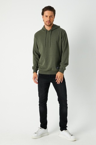 Mmetalic Erkek Haki Basic Kapüşonlu Regular Fit Normal Kesim 2 İplik Kumaş Günlük Sweatshirt Haki