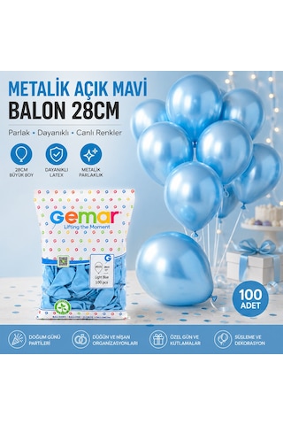 Metalik - Açık Mavi Balon 11 Inc - 28cm - 100pcs Çok Renkli