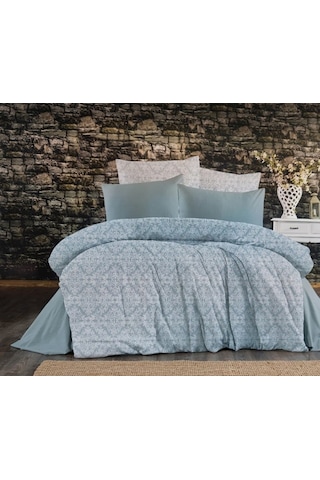Livoras Home Çift Kişilik Nevresim Takımı Nevresim 200x 220 Çarşaf 220 X 240 Yastık 50 X 70 Cm Beyaz - Mavi