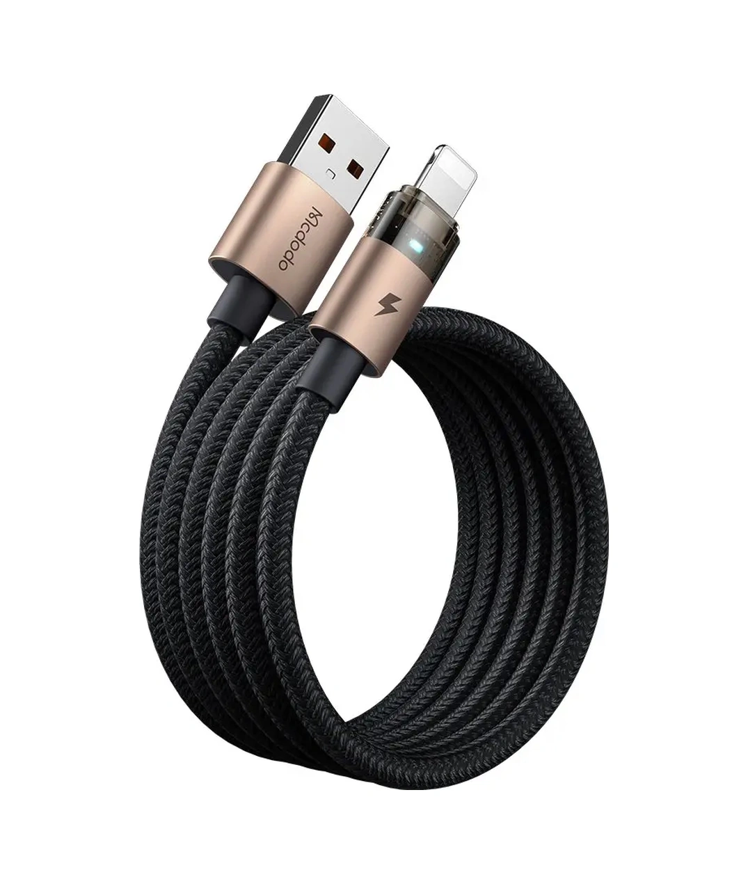 Mcdodo Ca-6911 Usb-a To Lightning Led Işıklı Şeffaf Tasarım 1.2m Data Ve Şarj Kablosu - Siyah-gold -