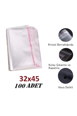 32x40+5 Berrak O.p.p. Toz Tutmayan Yapışkan Bantlı Saklama Poşeti 100 Adet