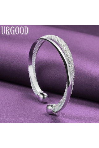 925 Ayar Gümüş Büyük Örgü Açık Bileklik Moda Takı Gümüş