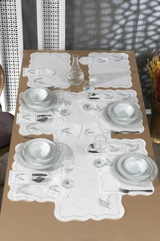 Viktori Keten Nakışlı Amerikan Servis Takımı 19 Parça Silver Gümüş