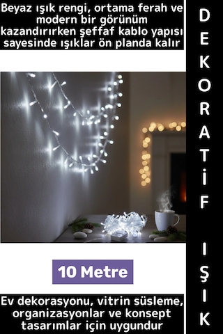 Wintoup Dekoratif Aydınlatma Ev Vitrin Organizasyon Süsleme Çok Şık Estetik Damla Uçlu 100 Led Işık 10 Metre Çok Renkli