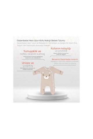 Gezenbebe Hero Uzun Kollu Nakışlı Bebek Tulumu Teddy Organik