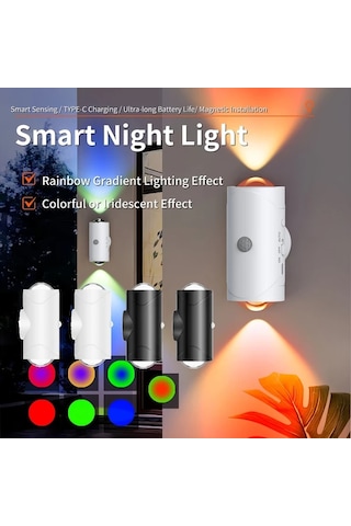 Willowhaven 4pcs White Akıllı Gece Işığı Hareket Sensörlü Led Duvar Aydınlatma Şarj Edilebilir Rgb Gece Lambaları Yatak Odası Oturma Odası İçin Kırmızı