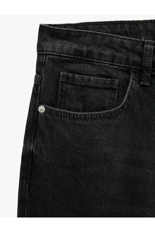 Koton Pamuklu Normal Bel Cepli Vintage Straight Fit Jean Pantolon Siyah 7wam40164nd