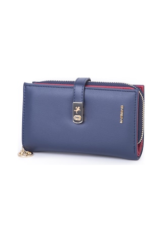 Nas Bag Kadın Orta Boy Kartlık Kağıt Para Ve Bozuk Para Tasarımına Sahip Lacivert Kırmızı Dona 16x9 Cm
