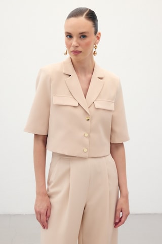 Sateen Kısa Kollu Ceket - Bej-136202 Bej