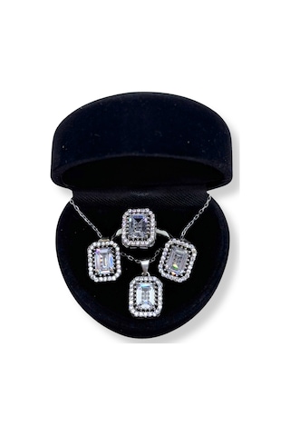 Oya Silver Işıltı Çevrili Baget Gümüş Set&takım
