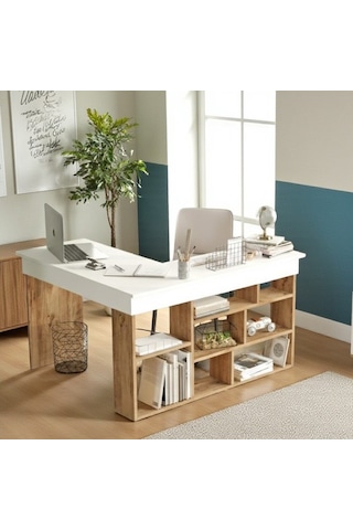 Robin Home Çalışma Masası + Kitaplık 2'li Set Çam- Beyaz Beyaz