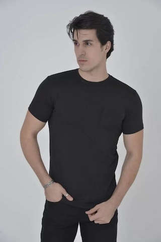 Modi Erkek File Cepli Slim Fit T-shirt - Siyah Açık Lacivert - Gri - Siyah