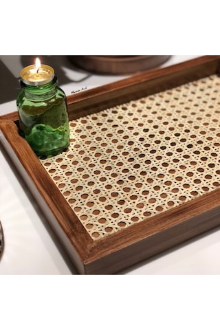 Rattan Hazeran Tepsi Eskitme Model Dikdörtgen %100 Doğal Hazeran M017