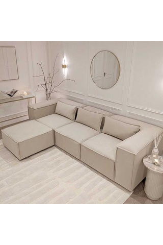 Relax Soft Köşe Takımı 4 Modül Krem Kadife Babyface 03 Krem