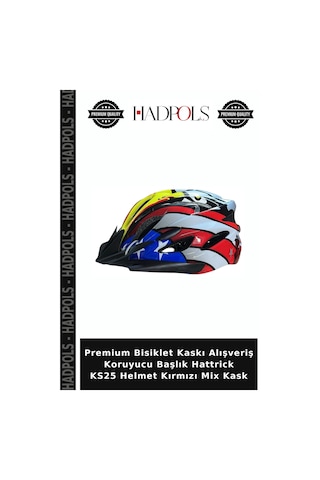 Premium Bisiklet Kaskı Alışveriş Koruyucu Başlık Hattrick Ks25 Helmet Kırmızı Mix Kask