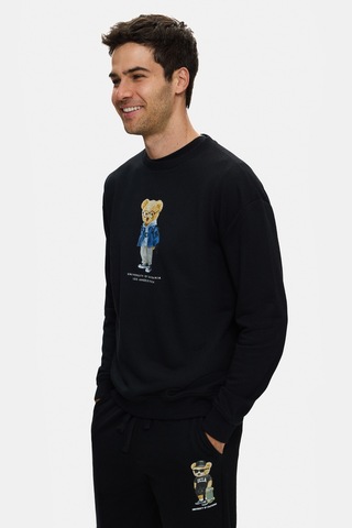 UCLA Rocky Siyah Bisiklet Yaka Pamuklu Baskılı Loose Fit Erkek Sweatshirt