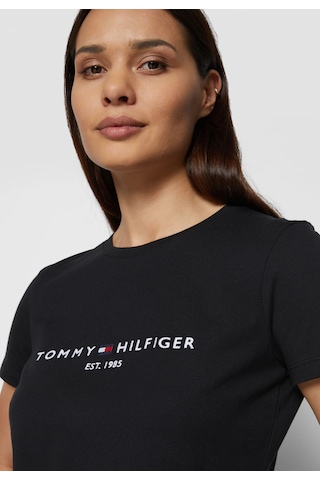 Tommy Hilfiger Tommyhilfiger Yazı Logo Nakışlı Pamuklu Kadın T-shirt Siyah