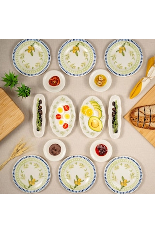 Fecra 14 Parça Casa Limone Kahvaltı Takımı Beyaz - Sarı