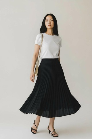 Pileli Pamuklu Dokuma Viskon Kışlık Etek 95 Cm - 38-48 Siyah