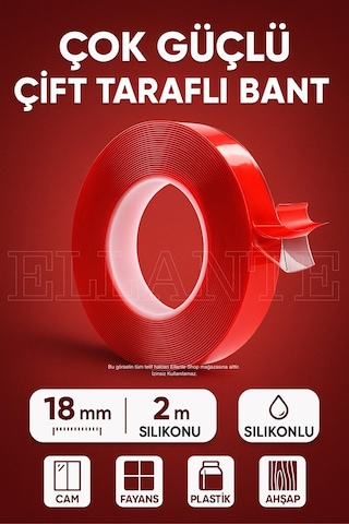 Ekstra Güçlü Çift Taraflı Iz Bırakmaz Şeffaf Çok Amaçlı Tamir Silikon Bant Montaj Bandı 18mm X 2mt Diğer