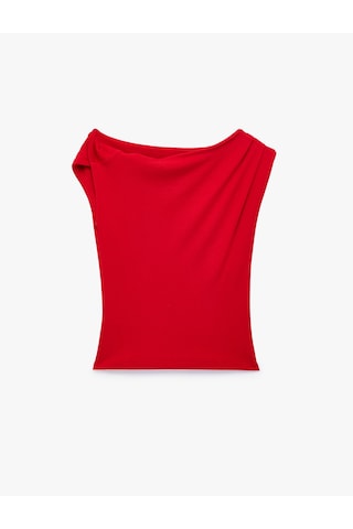 Koton Pamuklu Omzu Açık Asimetrik Kısa Kollu Slim Fit Baskılı Tişört Kırmızı 6sal10882ık
