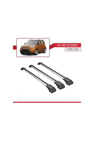 Kia Soul Hatchback 2009-2013 Arası İle Uyumlu Ace-1 Ara Atkı Tavan Barı Gri 3 Adet Bar