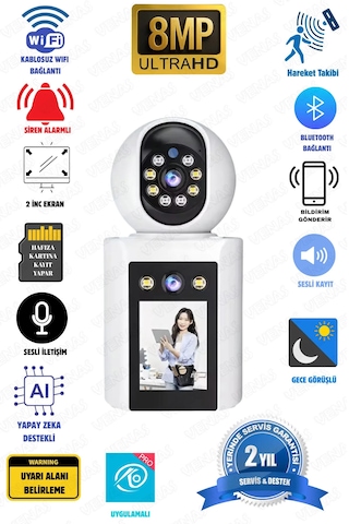 Çift Lensli Monitörlü Full Hd Alarmlı Akıllı Bebek Ve Ev/ofis Güvenlik Kamerası