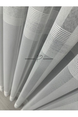 Tül Perde Bantlı Şerit Anotella Desen Lüx Armür 3 Farklı Renk Seçeneği Ekru-gümüş Şerit Çok Renkli