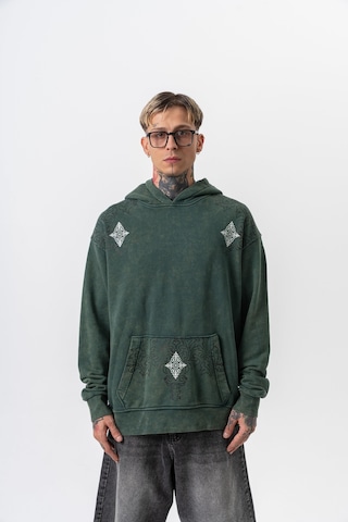 Respire Erkek 10 Baskılı Yıkamalı Kapüşonlu Oversize Hoodie Yeşil