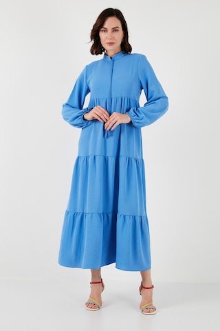 Lela Modest Regular Fit Dik Yaka Uzun Bayan Elbise 611El545 Açık Mavi