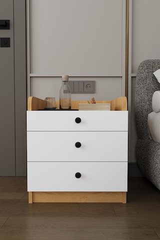 Modern 3 Çekmeceli Komodin Şifonyer %100 Mdf Çok Amaçlı Organizer Kmd01 Beyaz - Karına