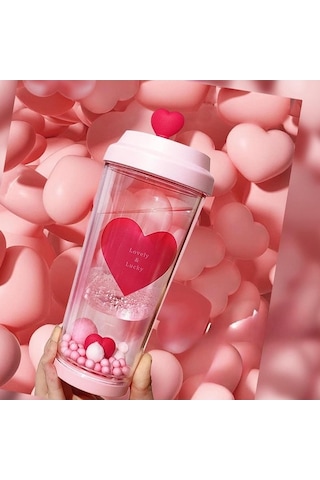 Novahub Kalp Şekilli Taşınabilir Sızdırmaz Bardak, 435ml Çay Şişesi, Pembe, Araba Partisi İçin Aşk Kahve Kupası Pembe