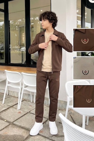 Modanino Erkek Çocuk 3'lü Takım Ceket+t-shirt+alt 6-16 Yaş 12770smp Koyu Kahverengi