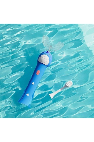 Dinasour Desen Elektrikli Diş Fırçası Düz Tod Ve U Şekilli Çocuklar İçin Değiştirilebilir Mavi